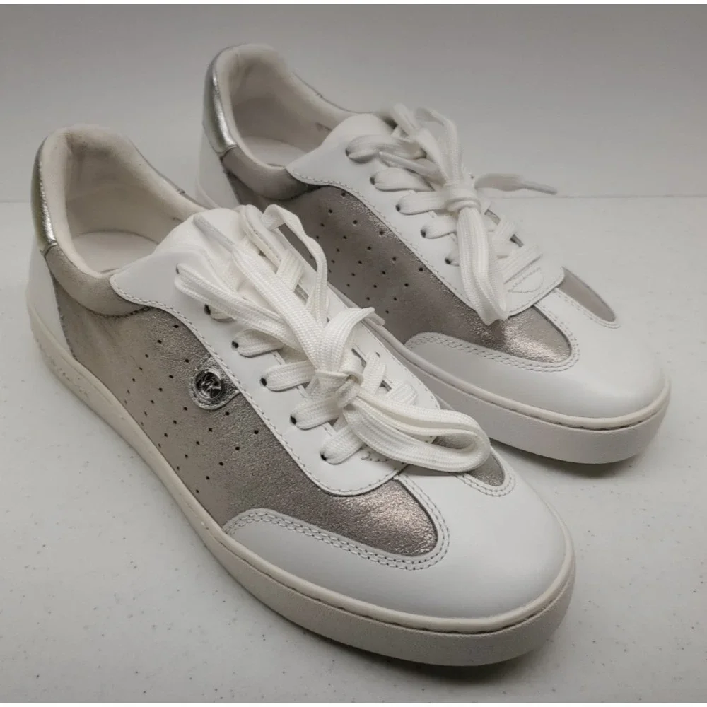 Michael Kors Scotty Casual Leather Sneakers White/Silver Women's Size 6 Blemish‎
